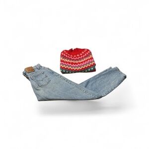 Croft & Barrow Red Knit Sweater with Levi’s Jeans